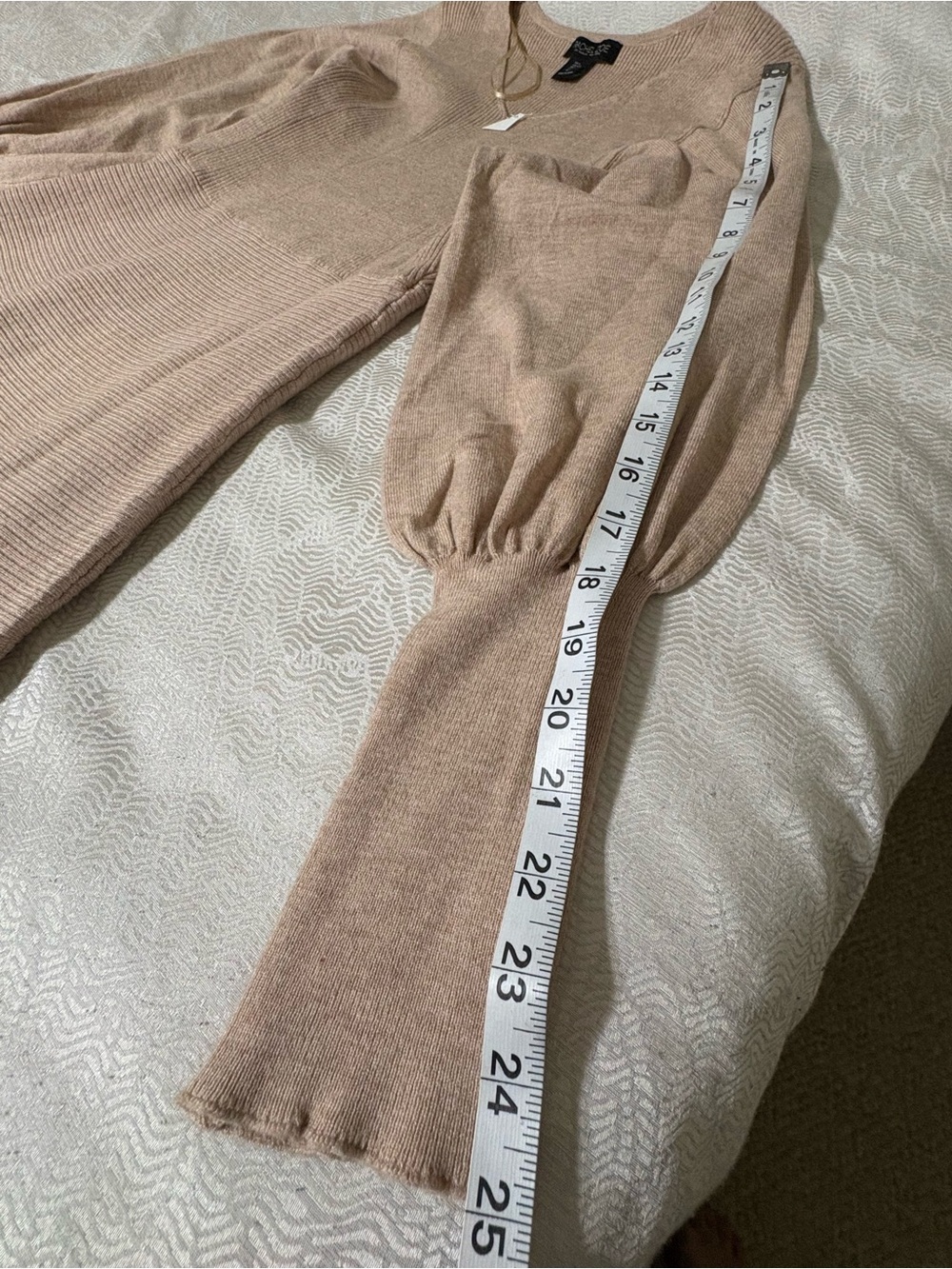Rachel Zoe Puff-Sleeve Knit Dress in Beige Size L Short Dress - Picture 3 of 13